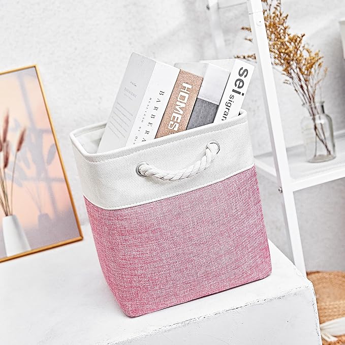 Cube Storage Bins, Collapsible Fabric Storage Cubes Bins, 11 Inch Cube Storage Bins with Handles, Foldable Storage Cubes (Pink, 10.5 * 10.5 * 11inch)