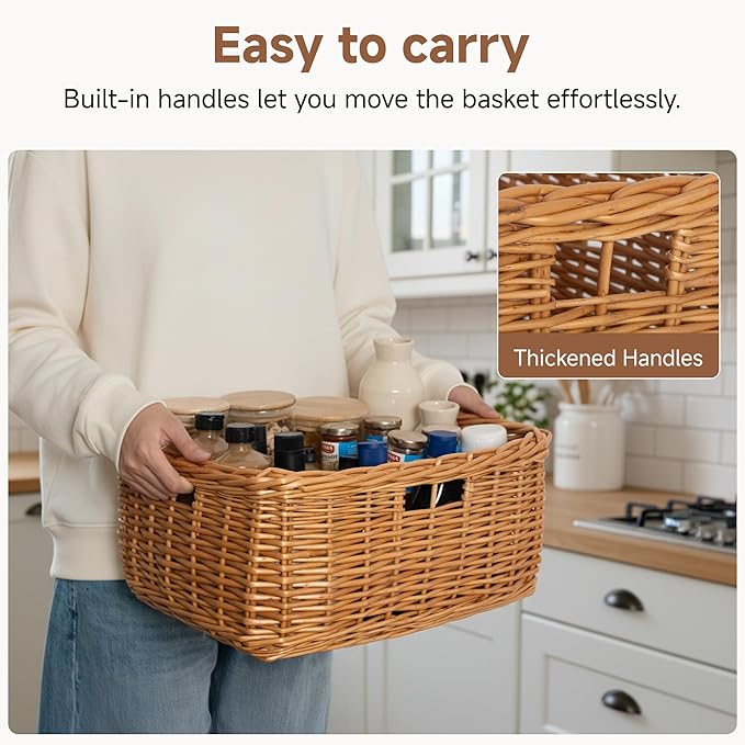 StorageWorks Pantry Baskets, Willow Storage Baskets for Organizing, Shelves, Pantry Organizers and Storage, Light Brown, 16 ½"L x 13"W x 7 ½"H
