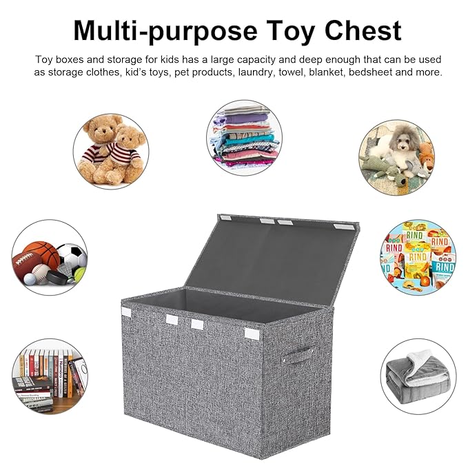 VERONLY Collapsible Toy Storage Bin with Lid, 82L Large Capacity - Gray Neutral Space-Saving Organizer for Playroom, Bedroom & Nursery, Foldable Design