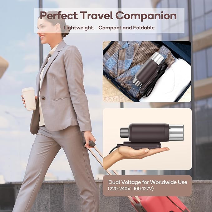 Newbealer Handheld Steamer bundle with Travel Iron for Clothes, Dual Voltage, Powerful Steamer and Dry Iron, Idea Gift
