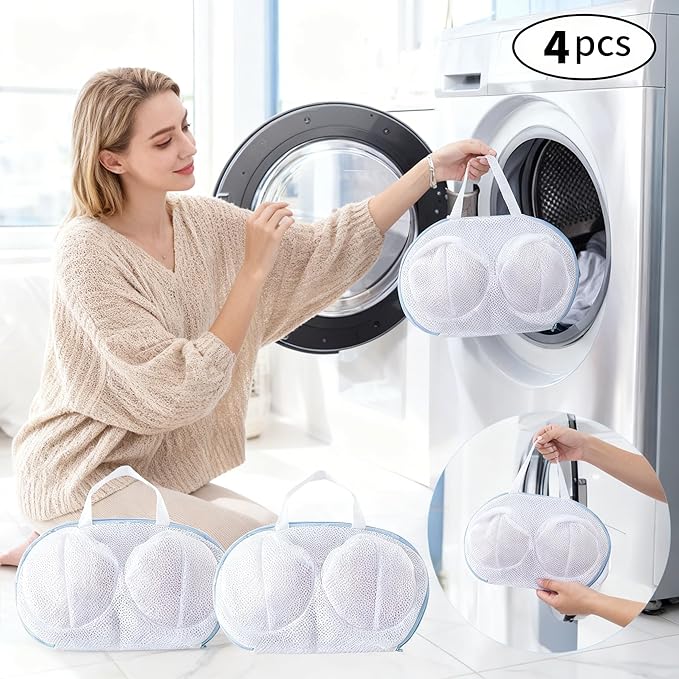 4 Pack Large Bra Washer Laundry Bags for Washing Machine,Mesh Laundry Bags for Bras,Be Suitable For Socks, Underwear, Gentle Wash And Durable Fabric