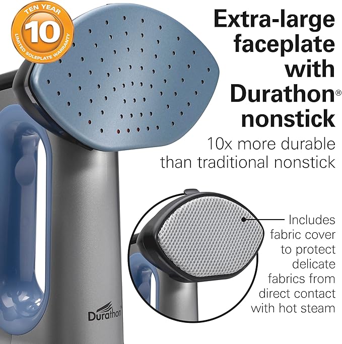 Hamilton Beach Durathon 3-in-1 Handheld Garment Steamer for Clothes & Steam Iron, 45 Second Heat-Up with 1700 Watts, 300ml Removable Water Tank, 27 Minutes of Steam, Auto Shutoff, Gray & Blue (11559)