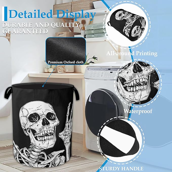 Halloween Skull Laundry Basket Collapsible Laundry Hamper, Oxford Cloth Storage Bin for Room/Bathroom/Bedroom/Dormitories 16" X 20.8"