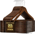 ZOBER Wooden Hangers - Heavy Duty, Non Slip Wood Hangers for Coats, Jackets, Suits, & Pants - Coat Hangers for Closet W/Bar and Notches 20 Pack