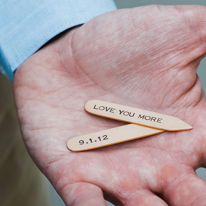 Custom Bronze Collar Stays For Men, Personalized 8th Anniversary Dress Shirt Stiffeners Father's Day Gift for Husband - Engraved Metal 2.25 Inches