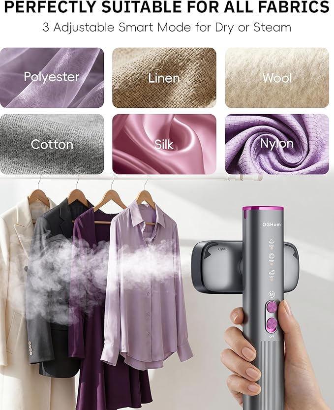 OGHom Steamer for Clothes, 110-240V Travel Steamer & Iron 2 in 1, 1000W Powerful Steam, Portable Handheld Garment Wrinkle Remover, 30s Fast Heat-Up with Dry & 2-Steam Control, for Global & Europe