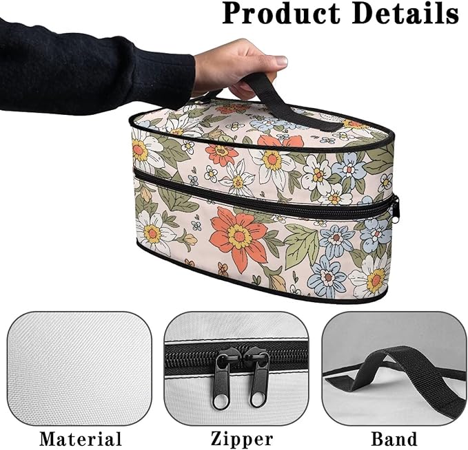 Pastoral Style Iron Portable Storage Bag for Travel or Storage Daisy Rose Iron Storage Case with Zipper Closure