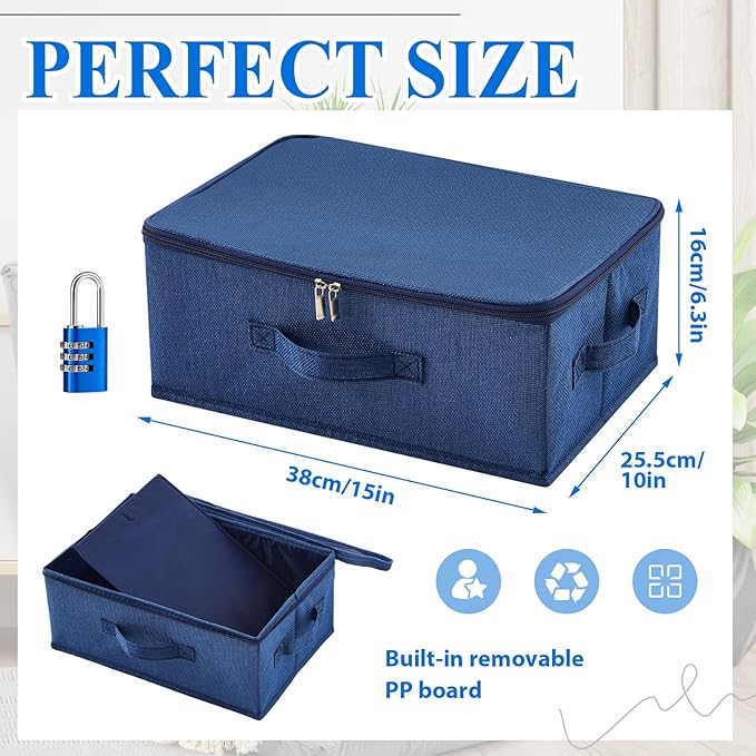 Discreet Lockable Toy Bag Storage Organizer Toy Bag Storage Bins Case with Zipper Lid for Women and Men Clothes Container(Dark Blue,15 x 10 x 6.3 Inch)