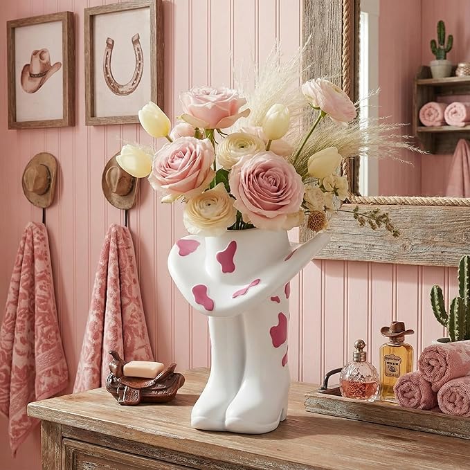 Pink Cowgirl Boot Vase Centerpiece Boot Shape Boxes Decorations West Cowgirl Home Decor Western Country Accent Vase Hat Planter for Modern Aesthetic Room Wedding Decor