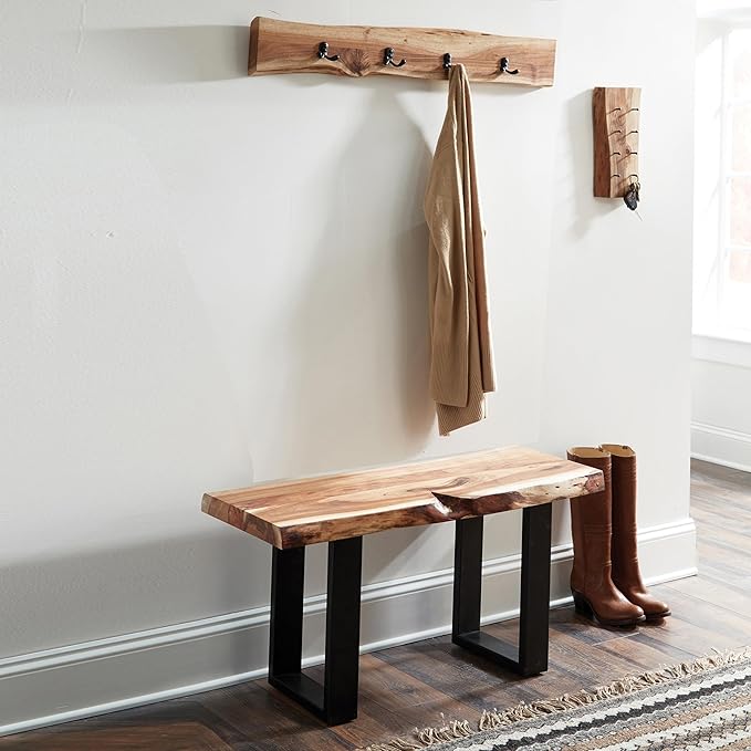 Alaterre Furniture Alpine Natural Live Edge Wood Coat Rack – 36 Inch Solid Wood Wall-Mounted Coat Hook with 4 Double Hooks – Modern Farmhouse Storage Organization for Entryway, Hallway, or Mudroom