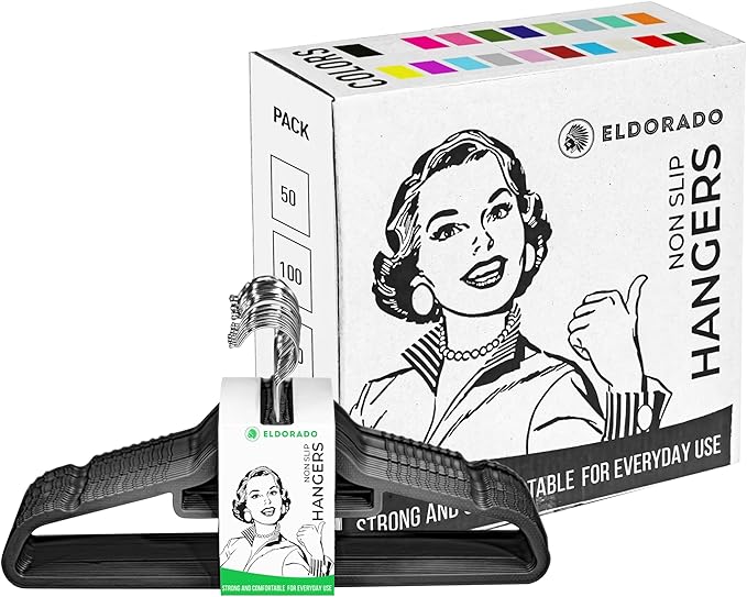 Eldorado Non-Slip Adult Hangers, Multicolor, for Everyday Use Value Packs (Midnight Black, 200)