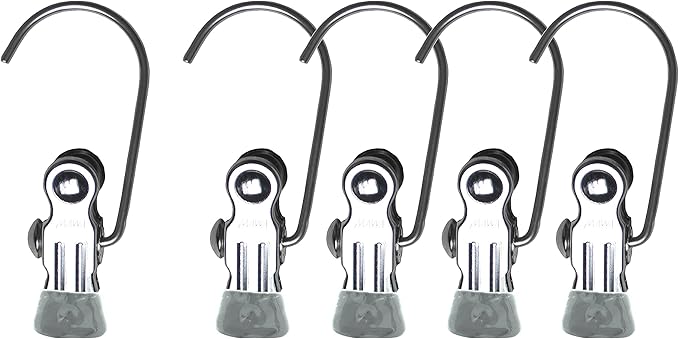 Mawa by Reston Lloyd Accessory Portable Non-Slip Semi Round Single Hook Hanging Clothes Pins/Clips for Laundry or Travel, Style K/1, Set of 5, Silver