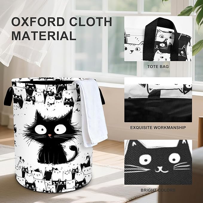 Cat Laundry Basket Storage Bin Foldable Laundry Hamper Clothes Storage Bucket Organizer 19.6x15.7 Inch For Laundry Room/Bedroom/Bathroom