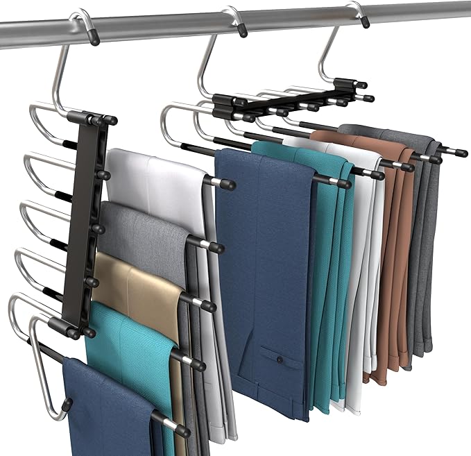 Utopia Home Pants Hangers Space Saving 2 Pack - Space Saving Hangers Or Closet Organizer for Clothes, Scarf, Pants & Skirt with S-Type Stainless Steel Hook & Anti-Slip Design (Black)