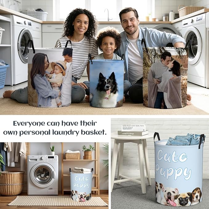 Custom Laundry Hamper, Personalized laundry basket, Customizable Laundry Hampers, Customized Dirty Clothes Hamper with Photo Text Logo for Bathroom Bedroom Living Room Barbershop