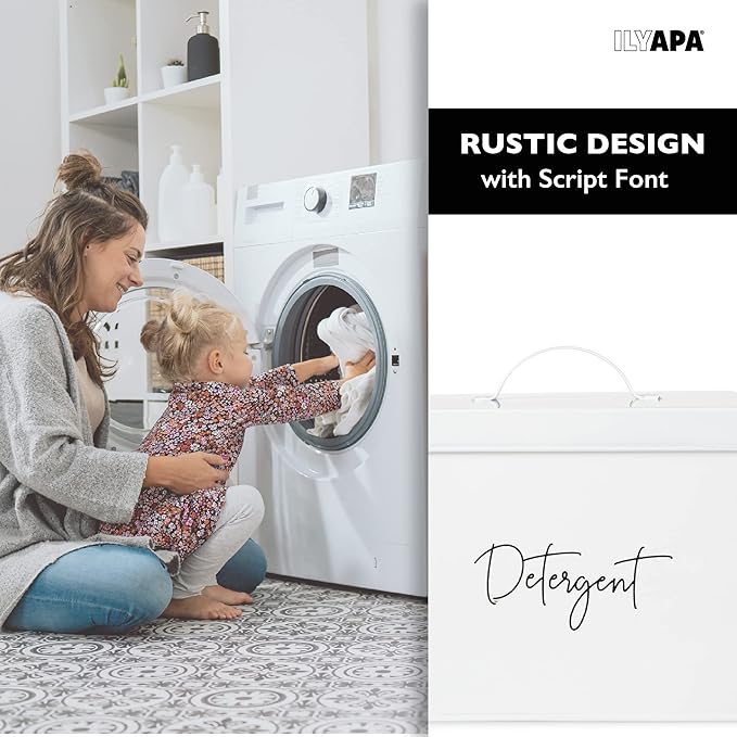 Ilyapa Laundry Pods Container - Pod Holder, Detergent Organizer, Galvanized Pods Container, White Farmhouse Pod Storage for Kitchen, Laundry Room