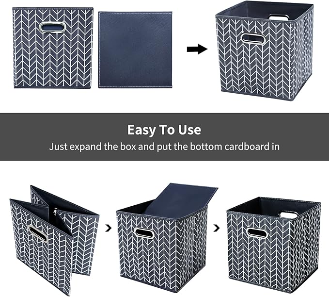 11 Inch Cube Storage Bins , Fabric Cube Organizer Bins with Handle, Foldable Cube Bins for Cloth or Accessary Storage, 11x11x11 Set of 3 (Gray Wave)