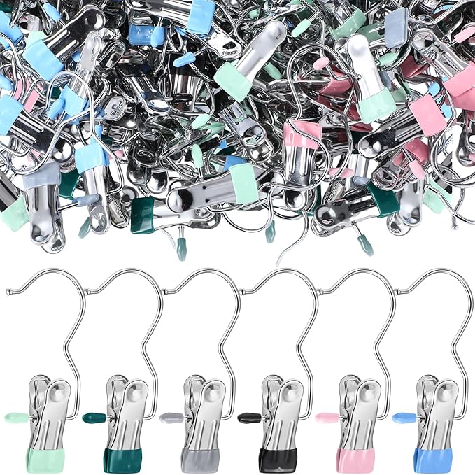 Yinder 150 Pcs Boot Hangers Clips Laundry Hooks Hanging Stainless Steel Clothes Pins Portable Clip Hangers for Closet Travel Socks Pants Handbags Hats Towels (Multicolor)
