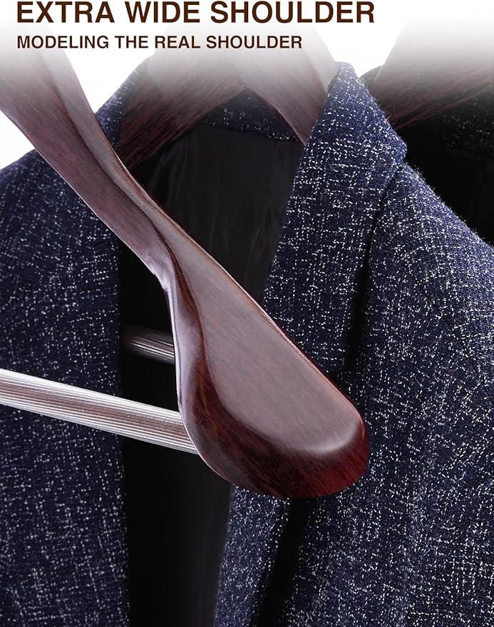 SMARTOR Suit Hangers for Men 8 Pack, Wide Shoulder Wooden Suit Hangers with Non Slip Pant Holder, Wide Hanger for Suit, Coat, Jacket, Gown, Heavy Duty Wood Suit Hanger, Cherry