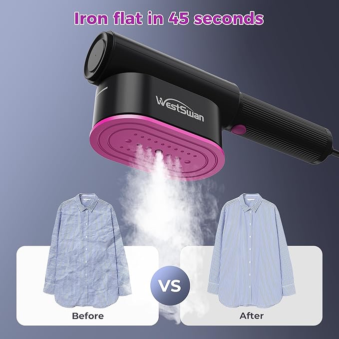 Portable Travel Steamer for Clothes, Fast Wrinkle Remover Garment Steamer for Home & Travel, 2-in-1 Iron & Steam with 90°Rotatable Head, Handheld Iron Steamer with 100ml