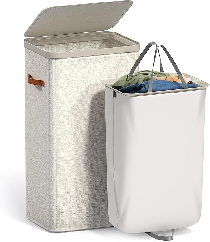 Sorbus Laundry Hamper with Lid - Collapsible Fabric Laundry Basket with Handles and Removable Laundry Bag – 26.5 Gallon (100 L) Dirty Clothes Hamper for Bedroom, bathroom and dorm (Beige)