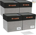 13x15x13 Storage Cube Bins, Foldable Storage Organizer Baskets, Fabric Cube Storage Boxes with 2 Reinforced PU Handles for Kallax, Shelves, Living Room | 4 Pack, Black & Gray