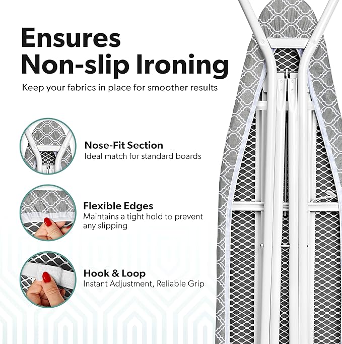 Home Intuition Iron Scorch Resistant Ironing Board Cover and Pad, 15x54, Standard Size Coated Thick Padding