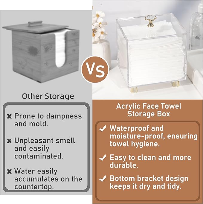 Disposable Facial Towel Holder Acrylic Storage Box Compatible with Clean Skin Club Clean Towel XL，Acrylic Face Towels Holder for Face Towelettes Bathroom Counter Storage, Organizer (Only box)