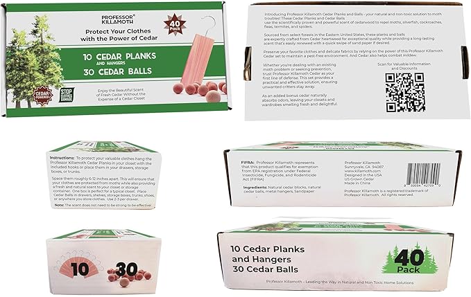 Cedar Blocks and Balls for Clothes Storage 40 Pack - Stop Clothes Damage - 10 Fresh Planks and Hangers Plus 30 Cedar Balls to Protect Your Clothing