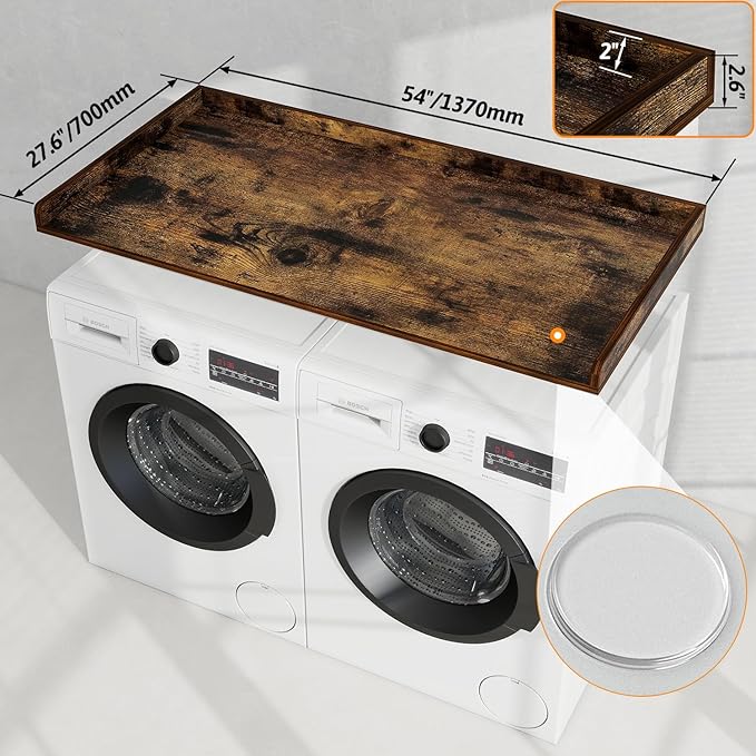 Washer Dryer Countertop, 54" Width * 27.4” Depth Washer and Dryer Covers for The Top for Laundry Room Organization, Washer and Dryer Countertop Shelves, Brown