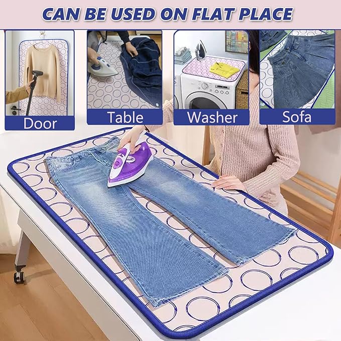 Portable Ironing Mat for Table Top Large Over The Door Steamer Pad for Clothes Counter Ironing Board Heat Resistant Iron Mat Travel Steam Board 47.2x23.6in