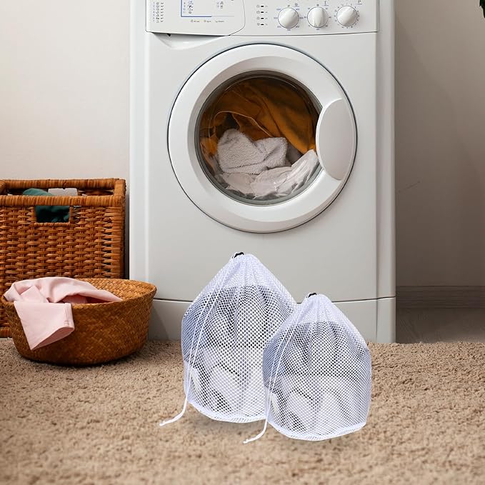 Mesh Laundry Bags, Laundry Bag for Delicates with Drawstring Closure Mesh Wash Bags for Lingerie Delicates Bra Underwear Pants Shoes Socks(2Pcs, M+S)