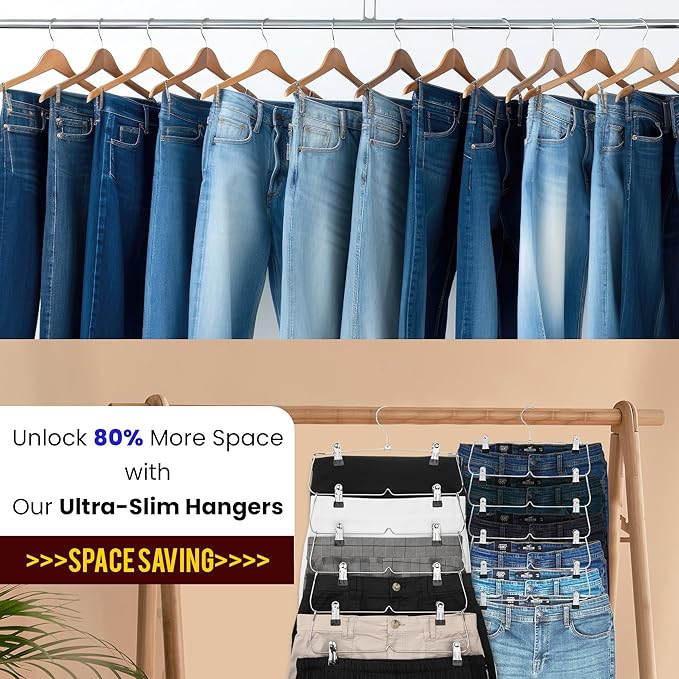 USTECH 6 Tier Skirt Hangers Closet Space Saver with Clips for Pants, Shorts, Skirts, Leggings - 3 Pack