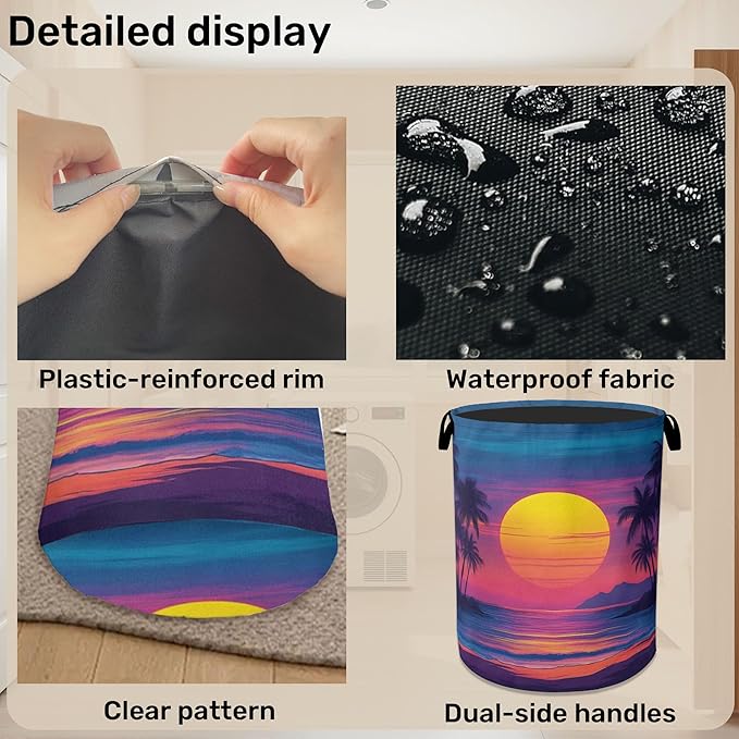 Hawaiian Sunset Foldable Laundry Hamper - Waterproof Fabric Storage Basket with Handles, Clothes Hampers for Laundry,Bedroom,Dorm