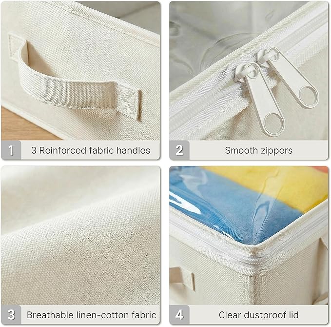 2-Pack Under Bed Storage, 6 Inches Tall Closet Organizers and Storage Bins with Sturdy Sidewalls/Bottom/4 Handles, Beige