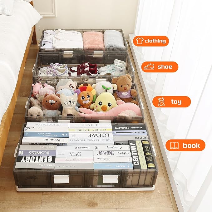 Under Bed Storage Containers with Wheels - Stackable, Foldable Plastic Storage Boxes with Lids for Clothes, Shoes, Blankets - Perfect for Bedroom Organization and Dorms (1 Pack-25.2''x16.5''x7.1'')