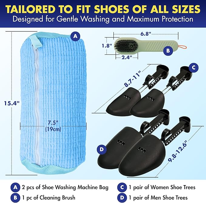 2 Pcs Shoe Washing Machine Bag – 360° Deep Clean, Reusable Laundry Bag for Washer and Dryer–Sneaker Cleaner Bag (Blue)