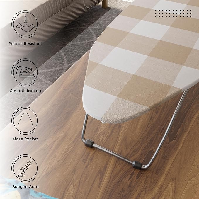 Encasa XO Ironing Board Cover and Pad 28"x12" - 4mm Felt Mini Iron Board Cover with Padding, Stain-Safe Dye, Non Slip, Elastic Bungee Cord Tightening, Heat Resistant Buffalo Beige