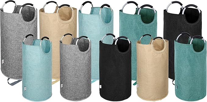 Heavy Duty Large Laundry Hamper Bag Collapsible, Tall Laundry Basket with Sturdy Handles, Fabric Dirty Clothes Bin for Laundry, College Dorm, Boys, Man, Durable Two-Layer - Grey