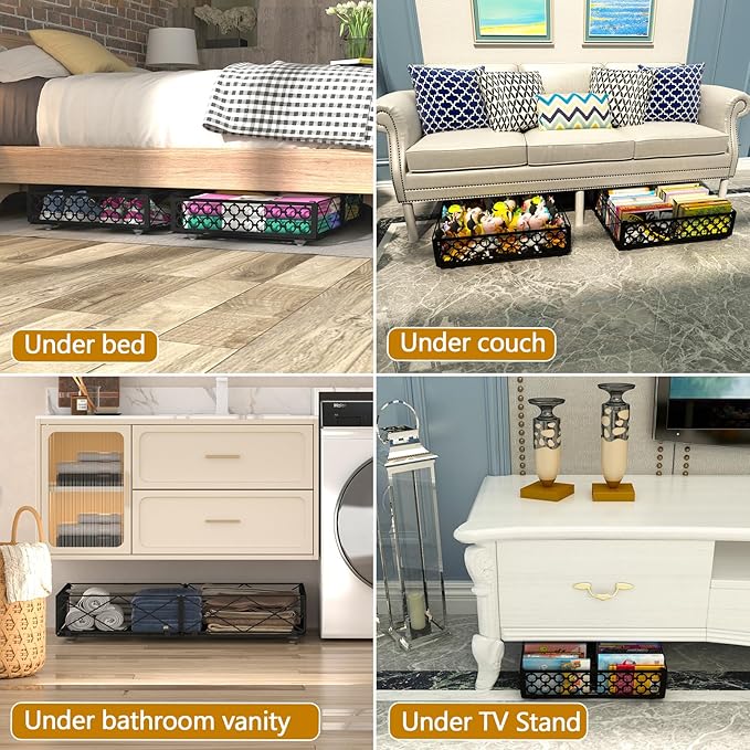 NADAMOO Under Bed Storage with Wheels, 1 Pack Rolling Under Bed Storage Containers, Foldable Metal Under the Bed Organizer Bins for Bedroom Clothes Shoes Blankets