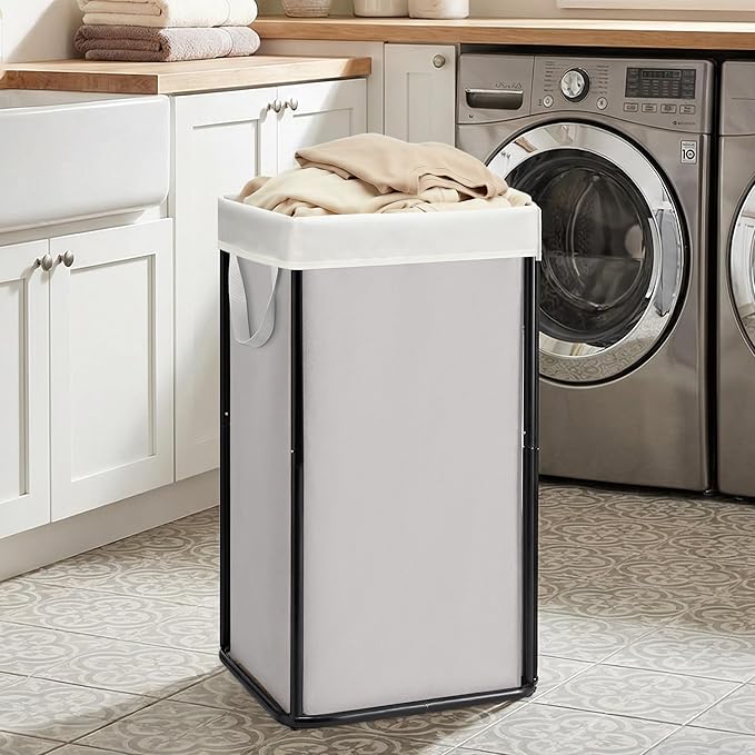 STORAGE MANIAC Large Laundry Hamper, 23.7 Gal. Metal Laundry Basket with Removable Bag for Easy Carry, Strong Dirty Clothes Hamper for Bedroom, Bathroom, Dorm, College, 90L Grey