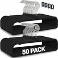 50 Velvet Pants Hangers with 20 Velvet Hooks – Non-Slip Flocked Slim Space Saving Clothes Hangers with 360° Swivel Silver Hook, Heavy Duty for Jeans, Pants, Tank Tops & Closet Organization