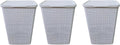 YBM Home Plastic Rattan Laundry Hamper Basket with Hinged Lid, Ventilation Holes, Durable, Lightweight Bin With Cutout Handles, Storage Dirty Clothes, Space Saver, 16.75" x 13.5" x 23.75",White,3-Pack