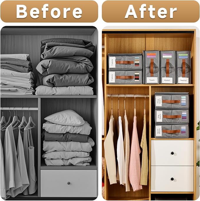 8pack Bed Sheet Organizer, Foldable Linen Closet Organizers and Storage with Sealed Design, Queen & King Size Sheet Storage with Window, Closet Organizer for Bedsheets/Blankets/Clothes, Grey