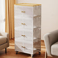 4 Tier Metal Storage Cabinet with wheels, Storage Bins with Magnetic Doors, Storage Cart for Living Room, Bedroom, Bathroom, Kitchen