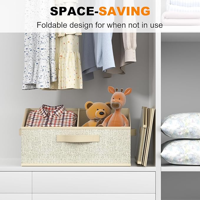 Closet Storage Bins 6 Pack, Large Closet Organizer Baskets with Divider & Handles,Trapezoid Fabric Shelf Organizers, Collapsible Storage Cubes for Clothes, Towels, Toys - Beige