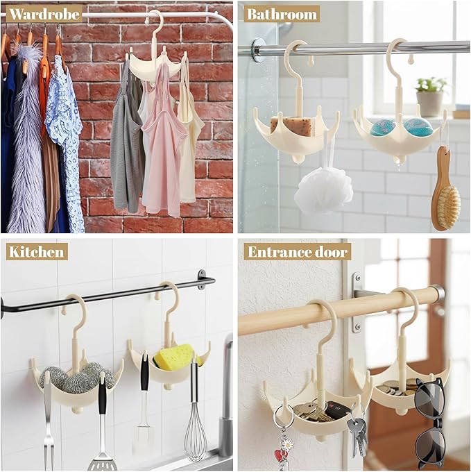 White Umbrella Hook Hanger - 2Pcs Christmas Gift Key Belt Bra Hanger Holder Stackable Closet Organizer for Bag Purse Scarves Hat, 360° Rotating Space Saving Hooks for Home Kitchen Bathroom