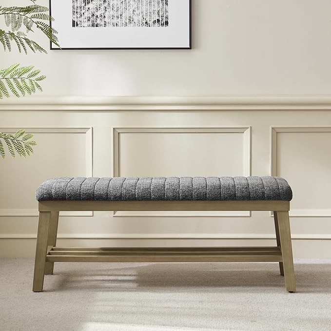 VKNOW Entryway Bench, 44.4" Upholstered Storage Shoe Bench for Entryway & Bedroom, Shoe Rack Bench with Rubberwood Legs, Modern End of Bed Bench for Living Room and Hallway, Black