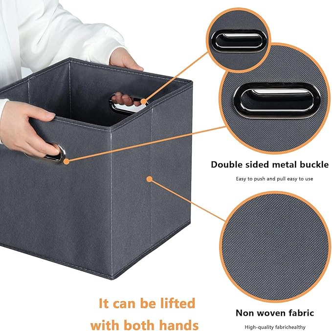 Fabric storage bins Cubes, Fabric Cube Organizer with Handle, Foldable Cube Bins for Cloth or Accessary Storage, 11x11x11, Set of 12, (Gray)