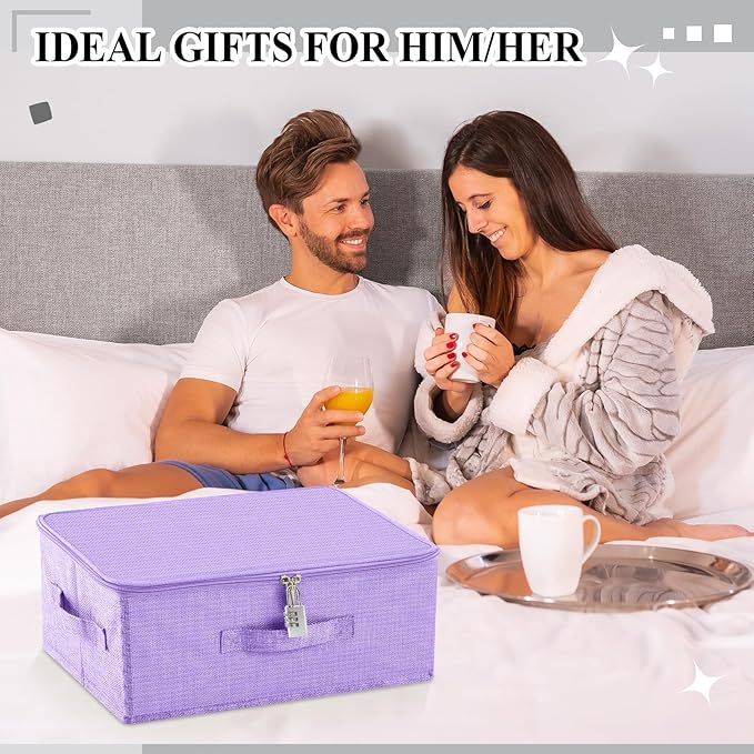 Discreet Lockable Toy Bag Storage Organizer Toy Bag Storage Bins Case with Zipper Lid for Women and Men Clothes Container(Purple,15 x 10 x 6.3 Inch)